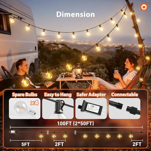 Outdoor String Lights 100FT G40 with Remote 54 LED Shatterproof Bulb (100 Foot)