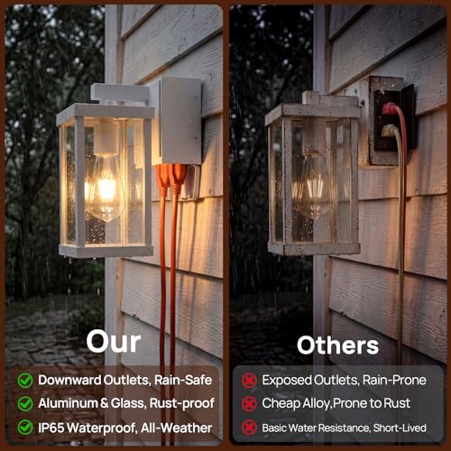 Porch Lights with GFCI Outlets Dusk to Dawn Outdoor Wall Lights Waterproof Exterior Lighting Fixtures Modern Outside Lights Wall Mount for House Patio Garage (2 Count)
