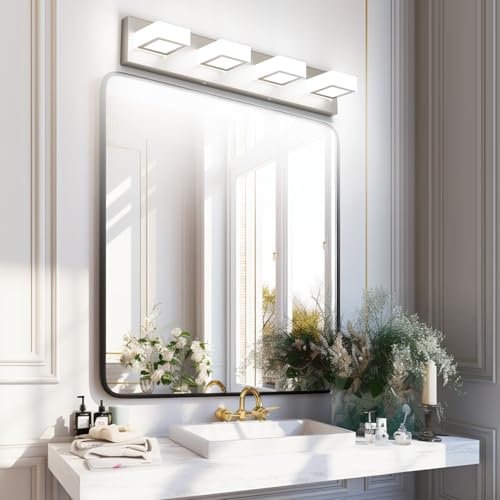 Brushed Nickel Vanity Light for Bathroom Metal Acrylic Modern LED Bathroom Light Fixtures Over Mirror