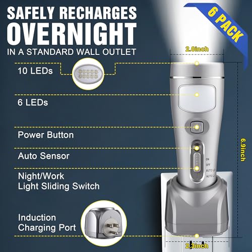 6 Pack Rechargeable Emergency Light with Auto On Power Outage (6 Count)