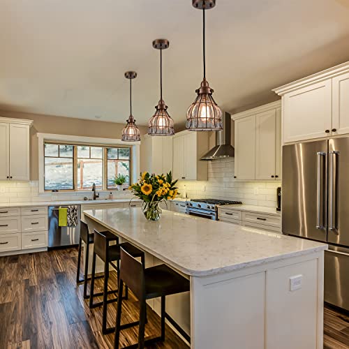 Vintage Kitchen Pendant Light with Cracked Glass Shade