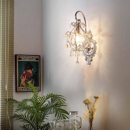 Indoor Hardwired Silver Crystal Vintage Wall Sconces Light Set of 2 (2 Count)