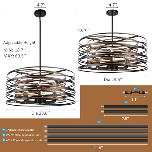 23.6'' Rustic Large Drum Chandeliers for Dining Room