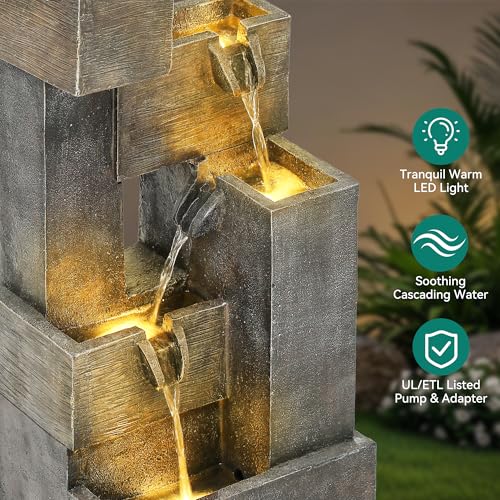 32.5" 5 Tier Outdoor Water Fountain LED Cascading Waterfall