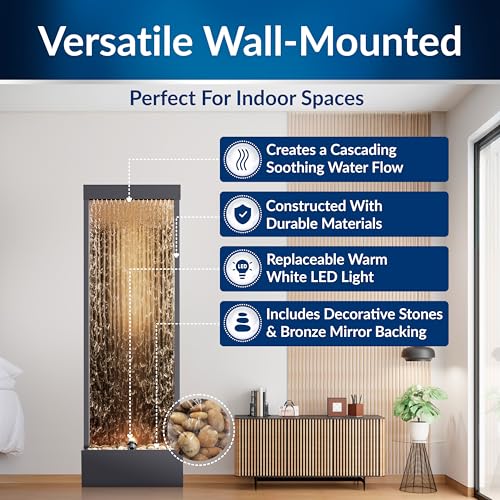 72" Bronze Mirror Waterfall Fountain with LED Lights