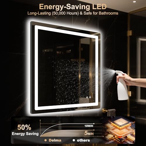 30x30 LED Bathroom Vanity Mirror with Lights