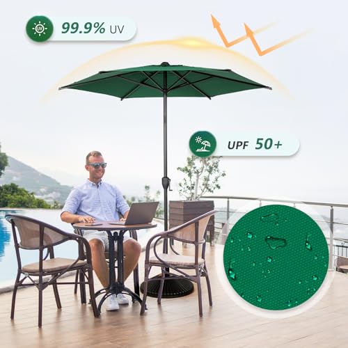 7.5FT Lyon Outdoor Patio Umbrella Outdoor Table Umbrella with Push Button Tilt and Crank Market Umbrella 6 Sturdy Ribs UV Protection Waterproof for Garden Deck Backyard Pool Dark Green