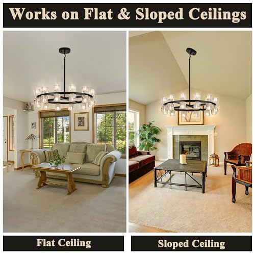 24 Inch Black Wagon Wheel Chandelier with Crystal Shades