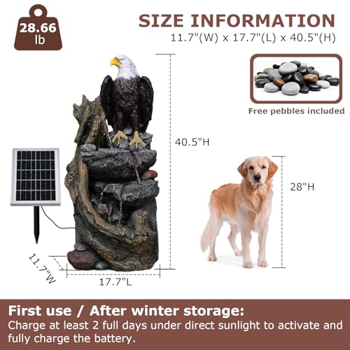 40.5" Tall Solar Water Fountain Outdoor Garden Eagel Sculpture
