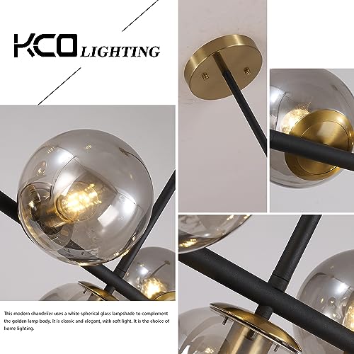 7 Light Mid Century Modern Black Brass Gold Linear Sputnik Chandelier