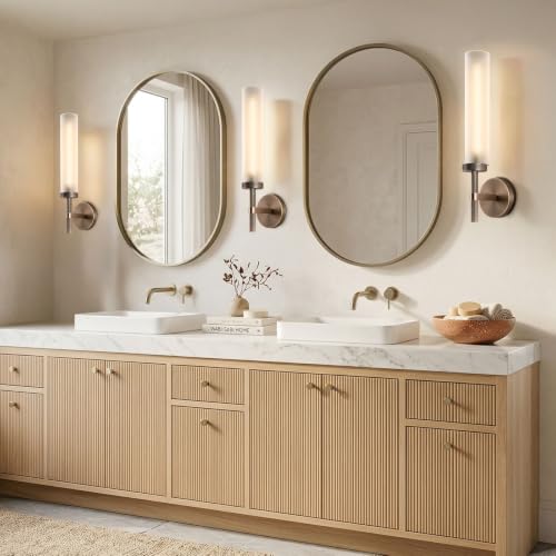 20" Knurled Aged Brass Bathroom Wall Sconces