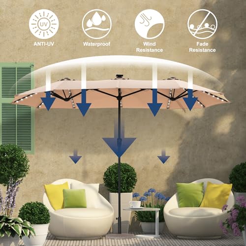 13 ft Patio Umbrella with 120 LED Solar Lights Double Sided Outdoor Umbrella for Patio 8 Colors Changing Table Umbrella Outdoor Patio for Garden Pool