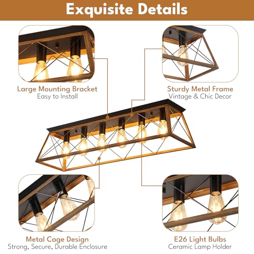 38” Farmhouse Large Flush Mount Ceiling Light Fixture with Walnut Finish