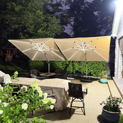 Cantilever Umbrella 9' X 12' Double Top Solar LED Light
