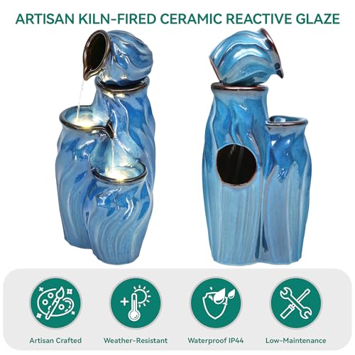 29" Ceramic Outdoor Fountain with Lights