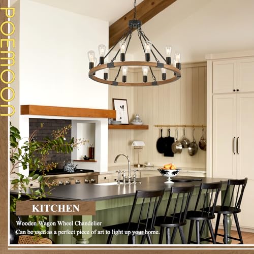 Oak Wooden Wagon Wheel Chandelier 12