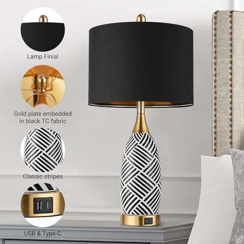 25.5" Black Gold Ceramic Touch Table Lamp (2 Count)