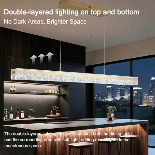 47.24" Linear Chandelier for Dining Room Modern Led Pendant Light Fixtures Dimmable Crystal Island Lights for Kitchen Living Room Office Bar