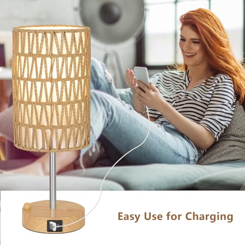 Boho Table Lamp for Bedroom with Bulb