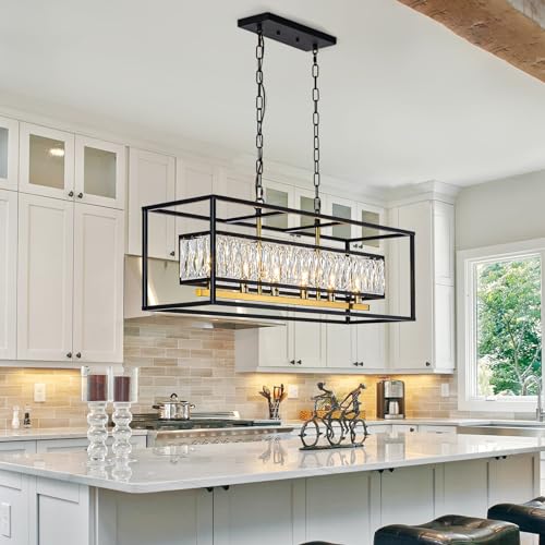 Modern Black and Gold Rectangle Crystal Chandeliers for Dining Room