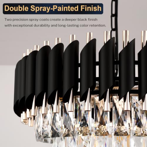 Modern Crystal Chandeliers 3 Tiers Black and gold Pendant Light Fixtures