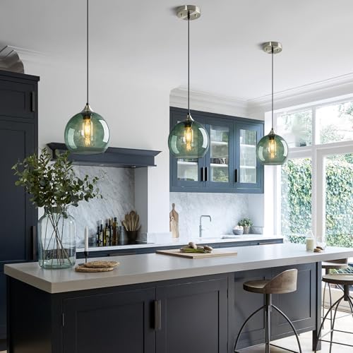 Gray Green Glass Pendant Lights Kitchen Island Lighting Globe Pendant Light Fixtures Modern Pendant Lighting for Kitchen Island Bedroom Living Dining Room Light Fixture