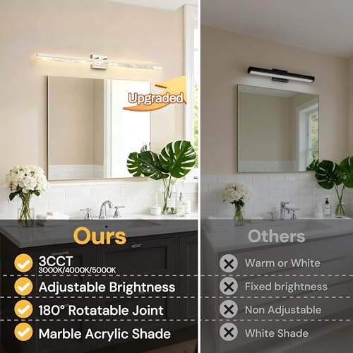 48 Inch Nickel Vanity Light Bar Over Mirror Marble Acrylic 3CCT