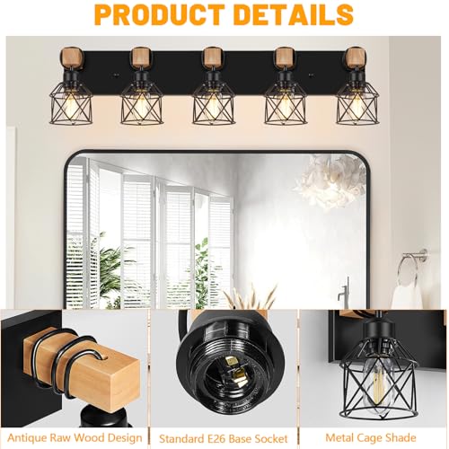 5 Light Black Bathroom Light Fixtures (5 Count)