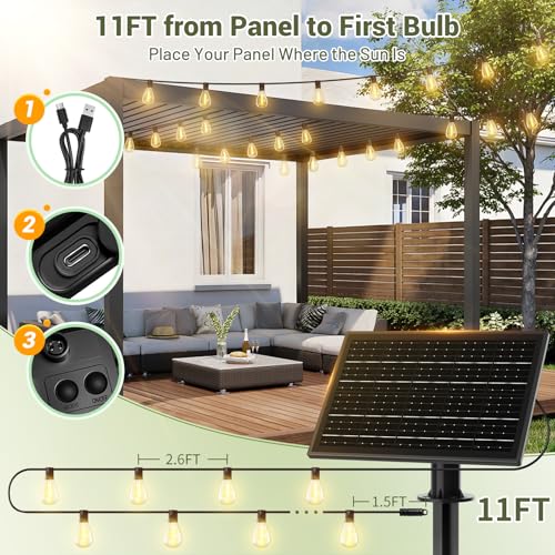 200FT Solar String Lights Outdoor Waterproof 72+2 LED Bulbs