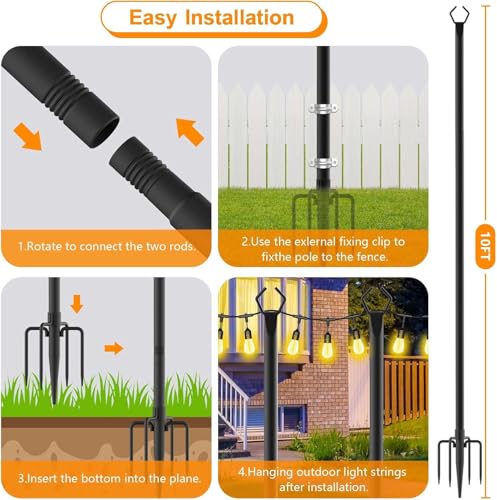 10Ft String Light Poles 6 Pack