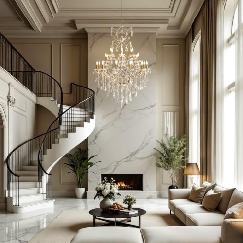 24 Lights Large Crystal Chandelier for High Ceilings