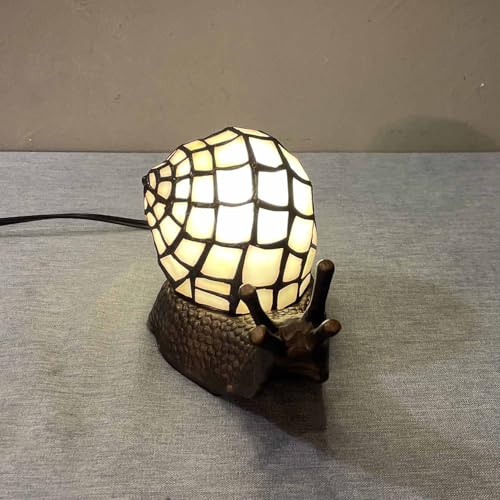 L10988 White Land Snail Tiffany Style Stained Glass Accent Table Lamp