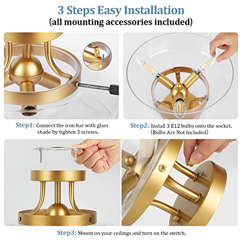 3 Light Gold Semi Flush Mount Light Fixture