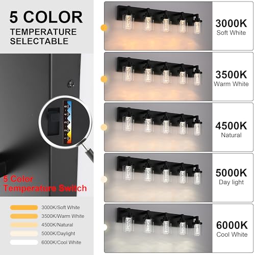 3 Light LED Bathroom Light Fixtures Over Mirror 5 Color Temperature