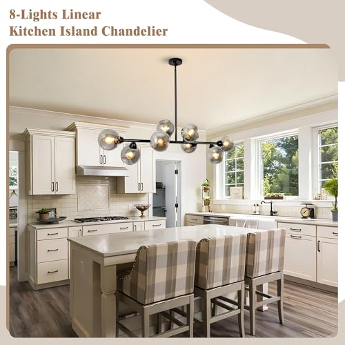 50'' Linear Chandeliers for Dining Room 8 Lights Globe Glass Chandelier