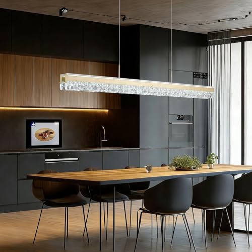 47.24" Linear Chandelier for Dining Room Modern Led Pendant Light Fixtures Dimmable Crystal Island Lights for Kitchen Living Room Office Bar
