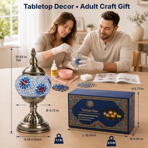 Turkish Lamp with Mosaic Kit for DIY Adults Crafts Set (Deep Blue)