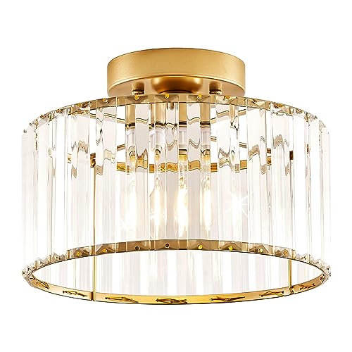 Crystal Gold Semi Flush Ceiling Light 10.63 Inch