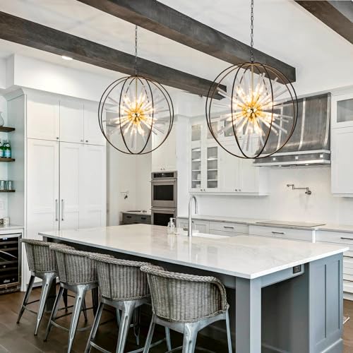 28" Black and Gold Crystal Chandelier for Dining Room Kitchen Island