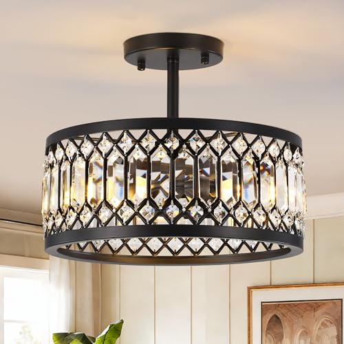 12.6" Crystal Semi Flush Mount Ceiling Light Fixture