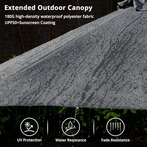 15ft Large Patio Umbrellas with Base & Solar Lights