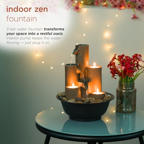 WCT202 Indoor Tabletop Tiered Water Fountain Featuring 3 Candles for Desktop and Table