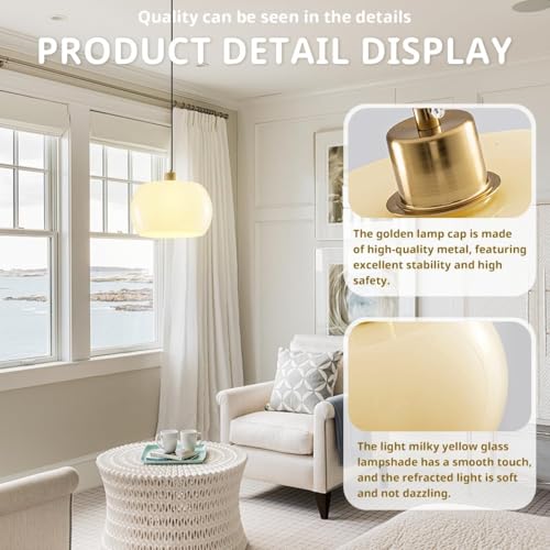 Mid Century Chandelier Light 3 Pack Kitchen Island Light Fixtures Milk Yellow Glass Shade Gold Adjustable Flush Mount Light for Living Room Entryway Bedroom