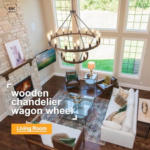 2 Tier Farmhouse Wagon Wheel Chandelier 43" Rustic Large Chandelier (24 Count)