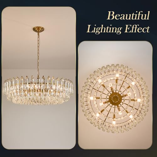 31.5" Gold Crystal Chandeliers Fully Transparent Crystal Modern3