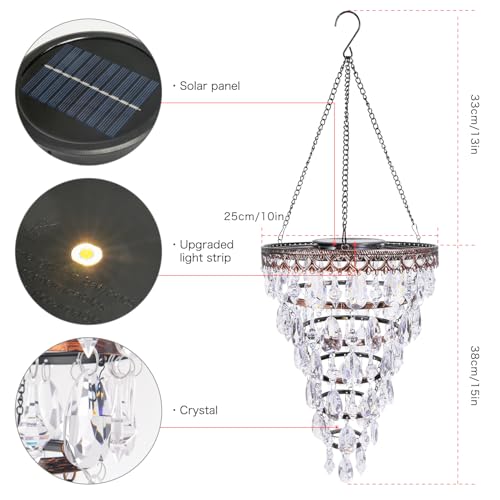 Solar Hanging Crystal Chandelier Outdoor Waterproof Garden Light