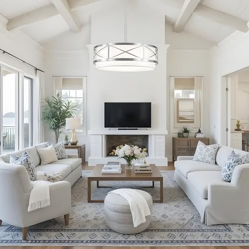 19.7" Modern Brushed Nickel Drum Chandelier Round Dining Room Light Fixture