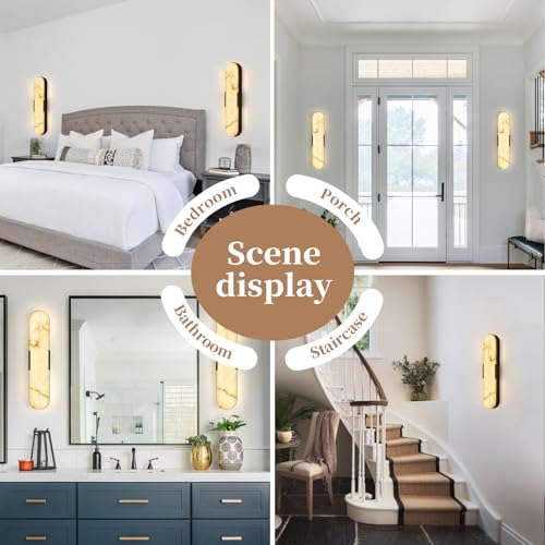 20" Alabaster Wall Sconces Set of 2 Marble Indoor Bathroom Sconce