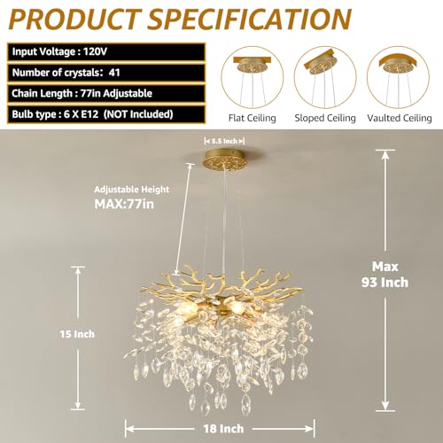 18" Gold Crystal Chandelier 6