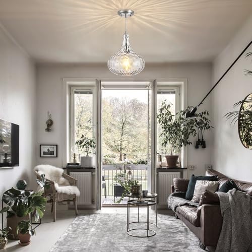 11" Brushed Nickel Hammered Glass Pendant Light